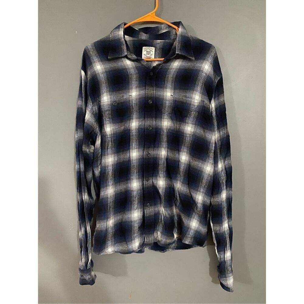 True Craft Blue Plaid Long Sleeve Button Up Shirt Size XL